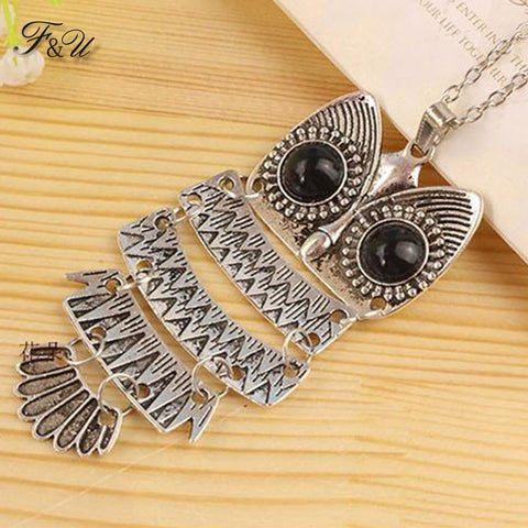 F&U Top Sale Owl Fashion Jewelry Korean Style Retro Metal Owl Necklace Long Sweater Chain Punk European and American Style