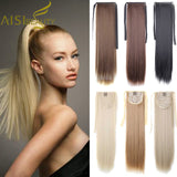 AISI BEAUTY Silky Straight Synthetic Clip in Drawstring Ponytail Hairpieces for Women Hair Extension High Temperature Fiber