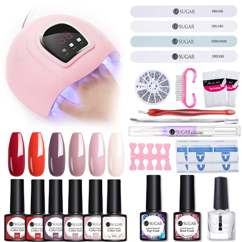 UR SUGAR Manicure Set 8pcs Gel Nail Polish Set With 36W UV LED Nail Dryer Lamp Complete Nail Art Kit Manicure Tools