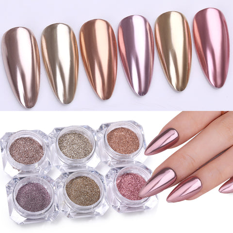 1 Box  Metallic Glitter Nail Powder Champagne Rose Gold 24 Colors Metal Mirror Effect Nail Decoration Dust Chrome Pigment