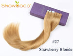 ShowCoco Tape Hair Extensions Human Hair Machine-made Remy Double Sided Adhesive Tape Extensions Hair 20/40pcs Tape Ons