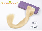 ShowCoco Tape Hair Extensions Human Hair Machine-made Remy Double Sided Adhesive Tape Extensions Hair 20/40pcs Tape Ons