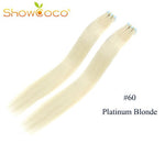 ShowCoco Tape Hair Extensions Human Hair Machine-made Remy Double Sided Adhesive Tape Extensions Hair 20/40pcs Tape Ons