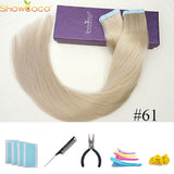 ShowCoco Tape Hair Extensions Human Hair Machine-made Remy Double Sided Adhesive Tape Extensions Hair 20/40pcs Tape Ons