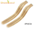 ShowCoco Tape Hair Extensions Human Hair Machine-made Remy Double Sided Adhesive Tape Extensions Hair 20/40pcs Tape Ons