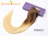 ShowCoco Tape Hair Extensions Human Hair Machine-made Remy Double Sided Adhesive Tape Extensions Hair 20/40pcs Tape Ons