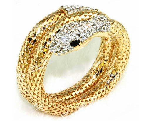 2016 New Arrival Vintage Punk Rhinestone Curved Stretch Cuff Bracelets & Bangles Retro Snake Bracelet For Women Classic Jewelry